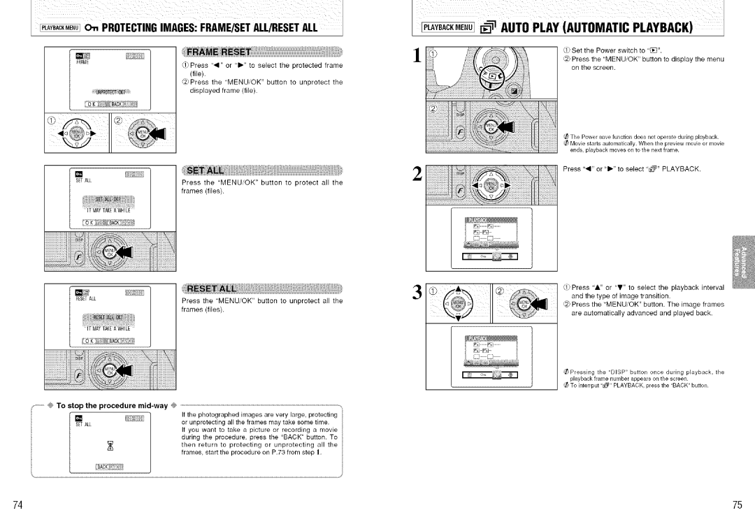 FujiFilm S7000 Press 11or 11,.to select, Playback, Press the MENU/OK button to protect all the frames files, Seall 