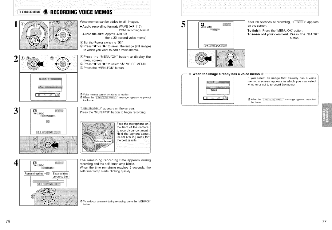 FujiFilm S7000 Voicememo, After Seconds Recording Rnish Appears Screen, Back, @ When the image already has a voice memo 