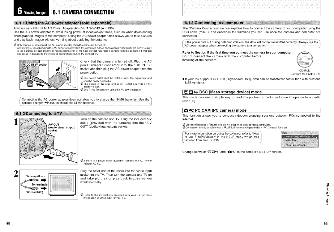 FujiFilm S7000 owner manual DSC Mass storage device mode, Iipc PC CAM PC camera mode, Out, Terminals, Video white 