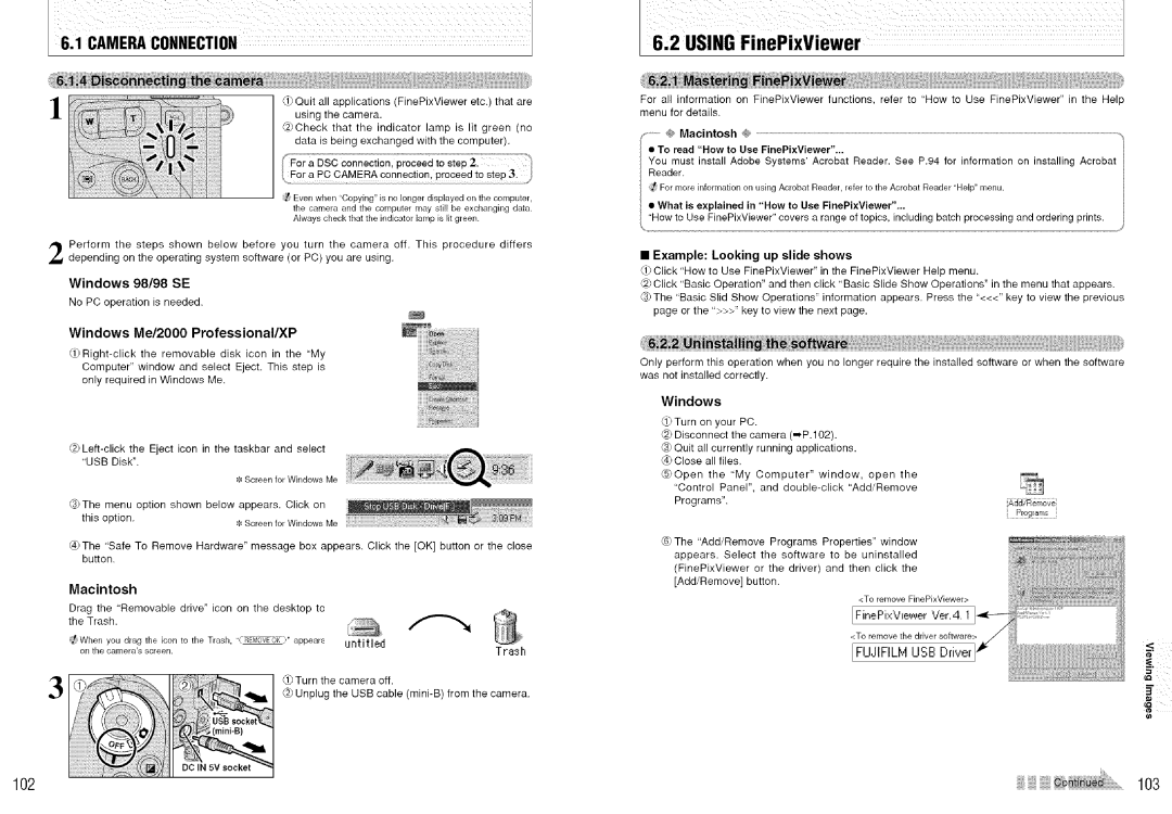 FujiFilm S7000 owner manual Cont, Example Looking up slide shows Windows 98/98 SE, Windows Me/2000 Professional/XP 