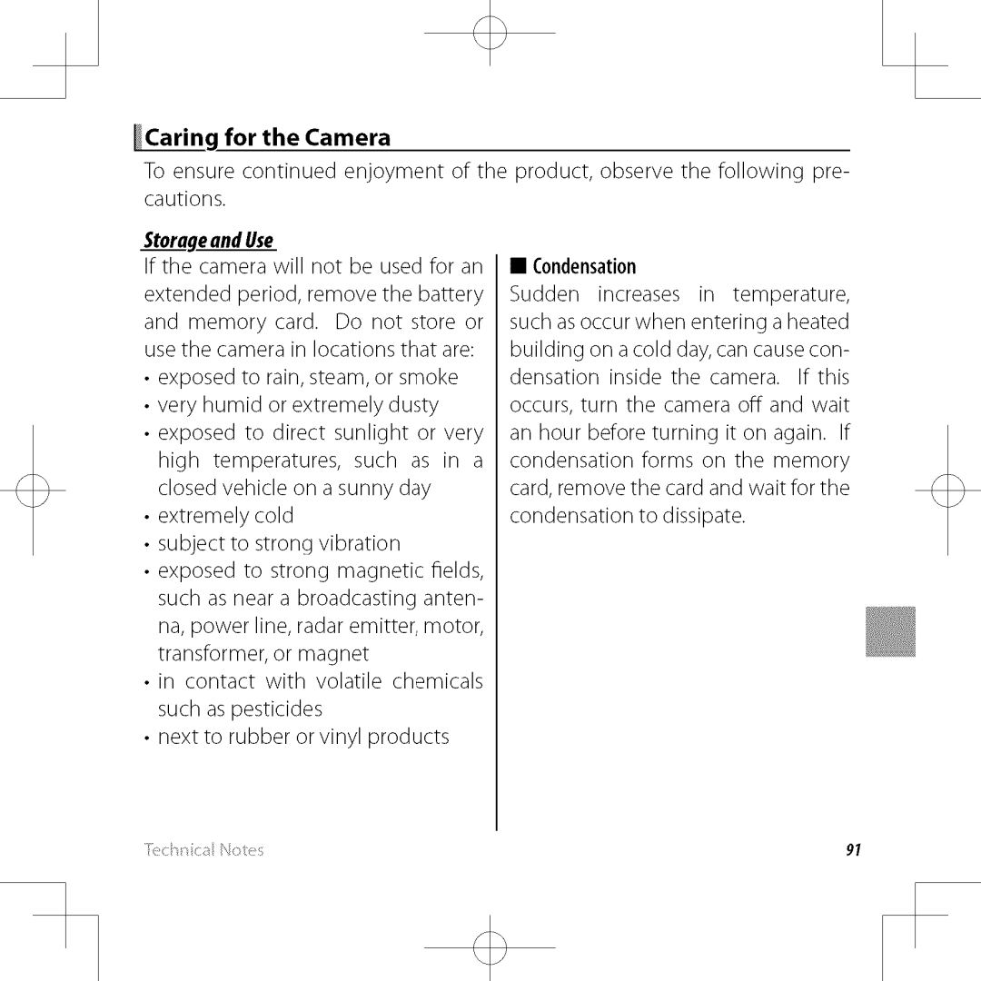 FujiFilm XP30 owner manual For the Camera, StorageandUse 