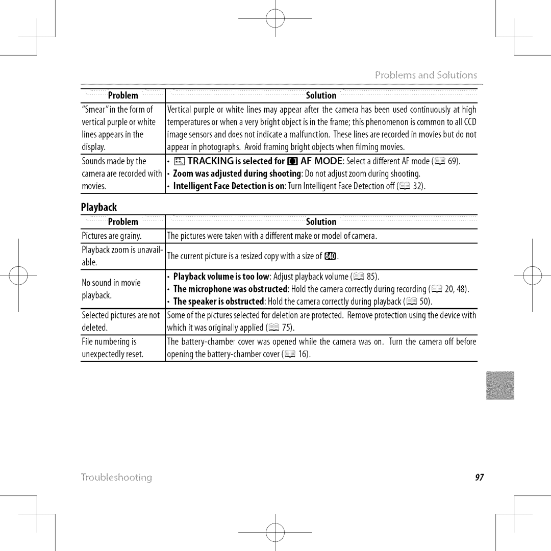 FujiFilm XP30 owner manual Playback Problem Solution, Playbackvolume istoo low Adjustplaybackvolume85 