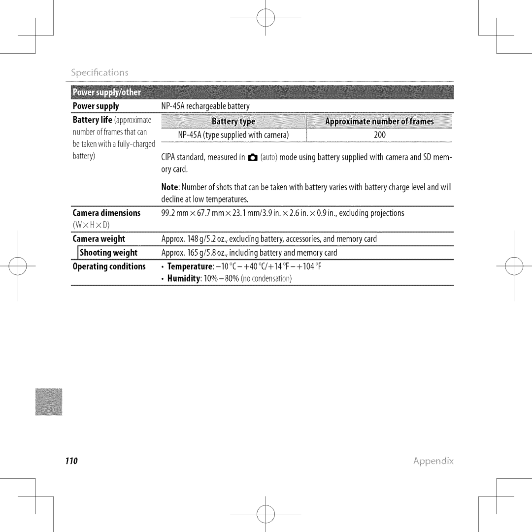 FujiFilm XP30 owner manual Power supply 