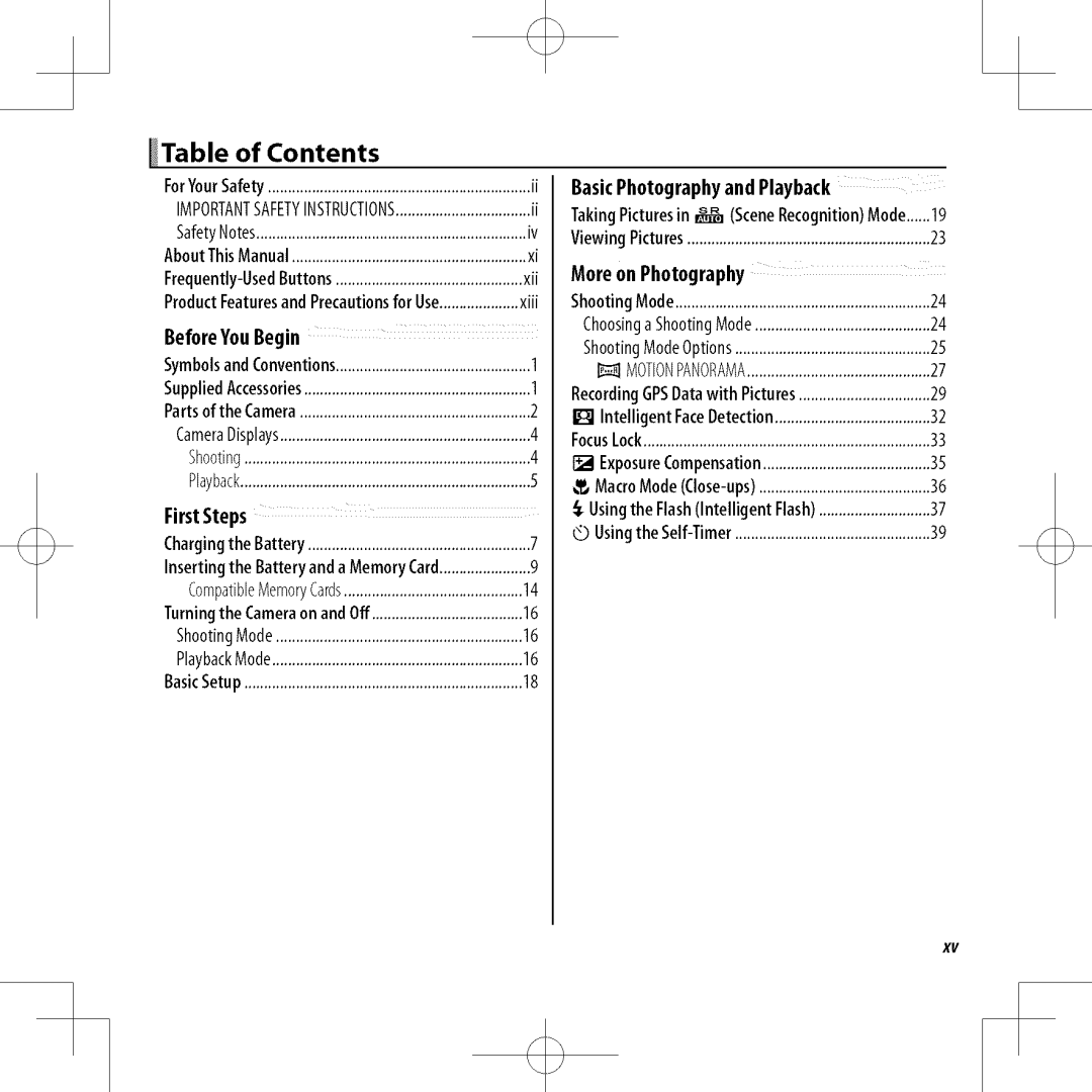 FujiFilm XP30 owner manual Table of Contents 