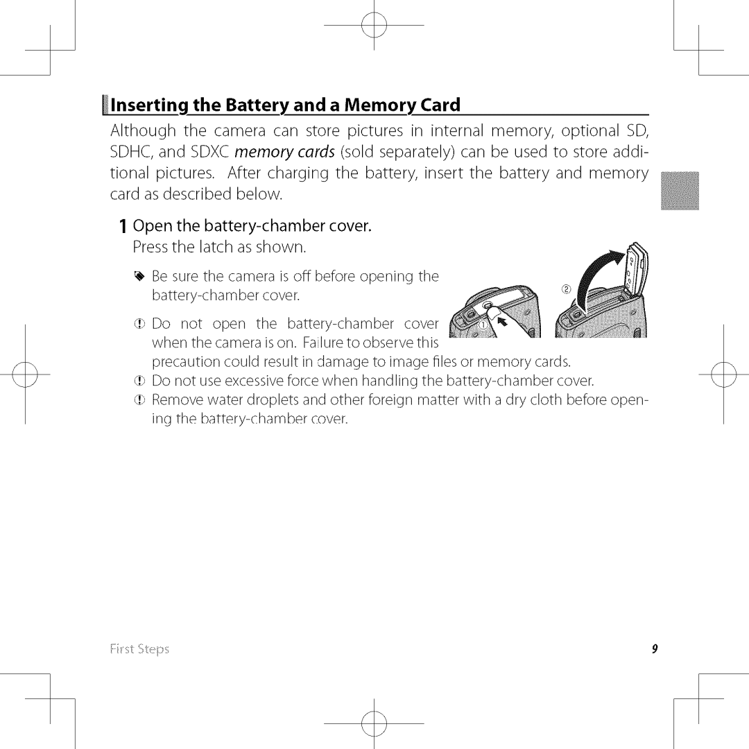 FujiFilm XP30 owner manual Lnsertinq the Battery and a Memory Card 