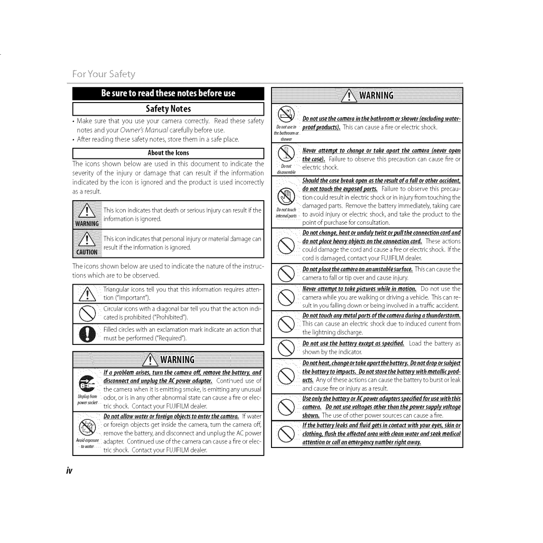 FujiFilm XP30 owner manual Safety Notes, About Icons 