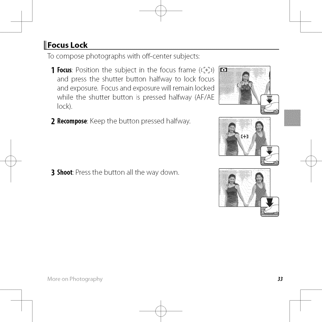 FujiFilm XP30 owner manual Focus Lock To compose photographs with off-center subjects 