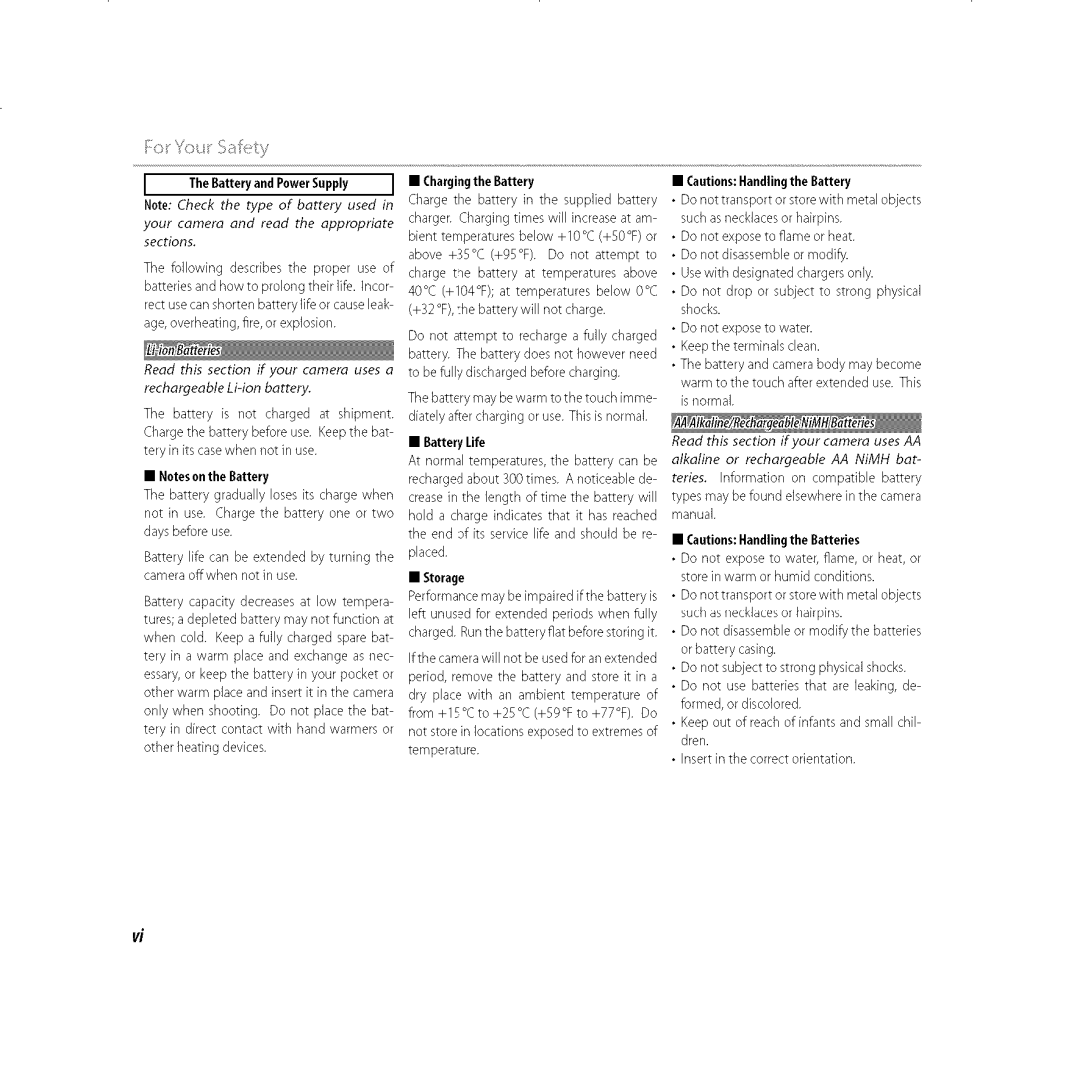 FujiFilm XP30 owner manual Battery Power Supply 