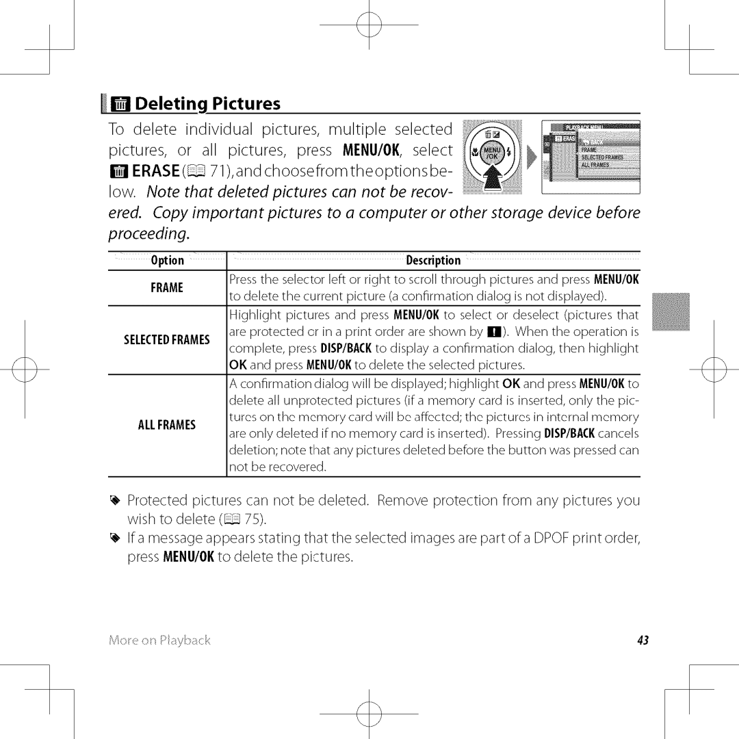 FujiFilm XP30 owner manual Deletinq Pictures, Frame 