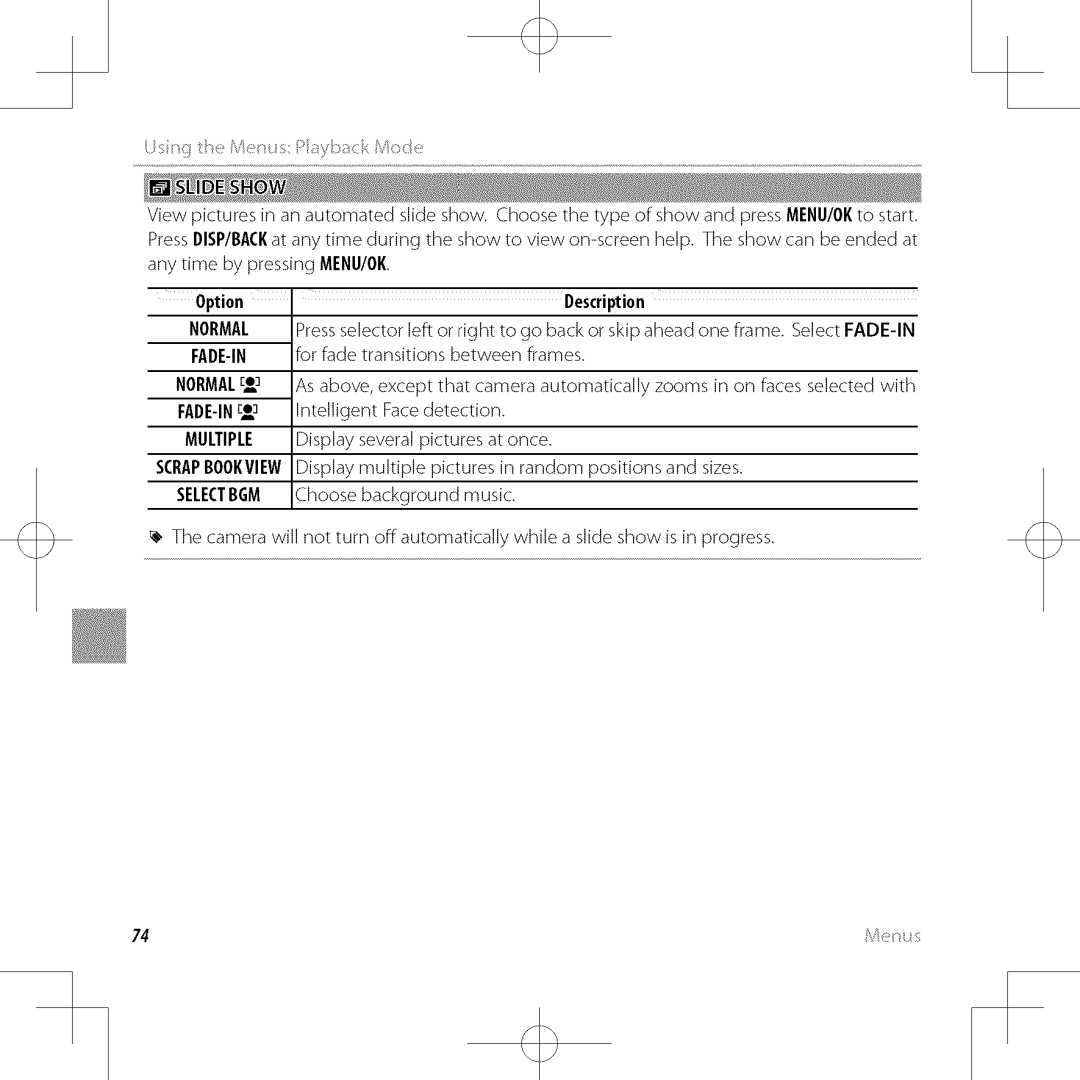 FujiFilm XP30 owner manual IybackiYoe, Normal FADE-IN 