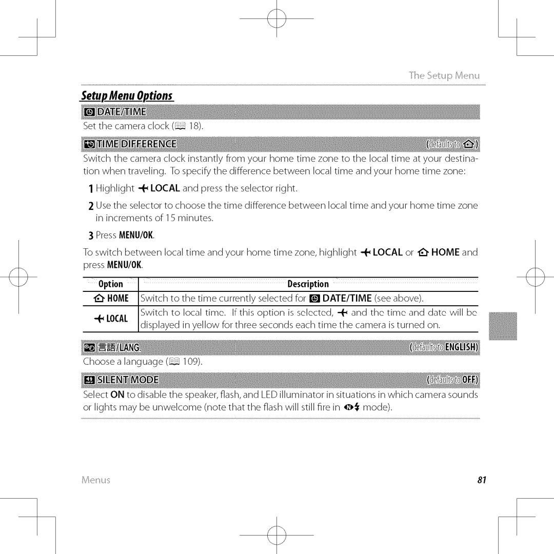 FujiFilm XP30 owner manual SetupMenu Options, Press MENU/OK 