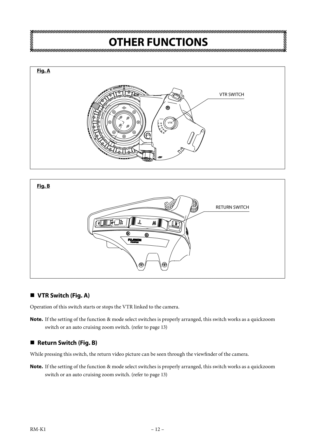 FujiFilm XT174.5BRM-K14 operation manual Other Functions,  Return Switch Fig. B 