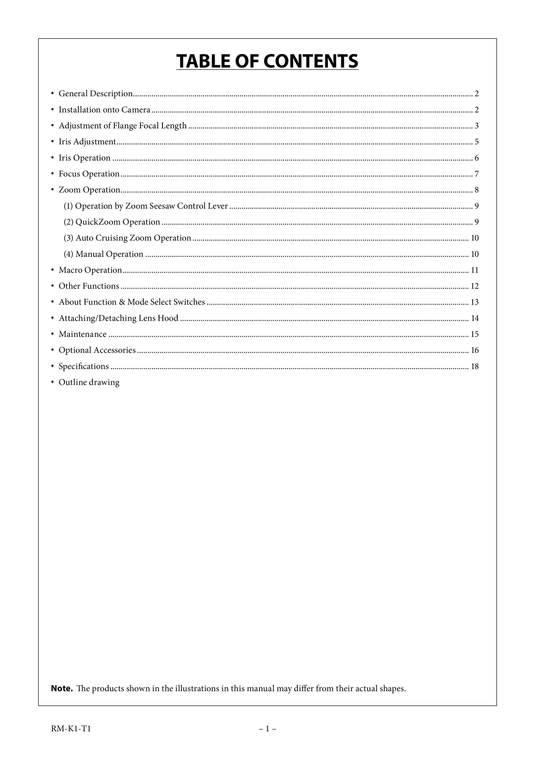 FujiFilm XT174.5BRM-K14 operation manual Table of Contents 