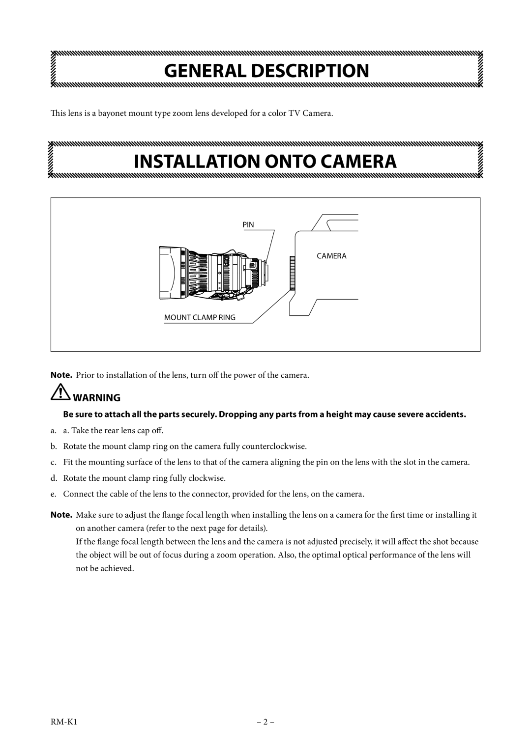 FujiFilm XT174.5BRM-K14 operation manual General Description, Installation Onto Camera 