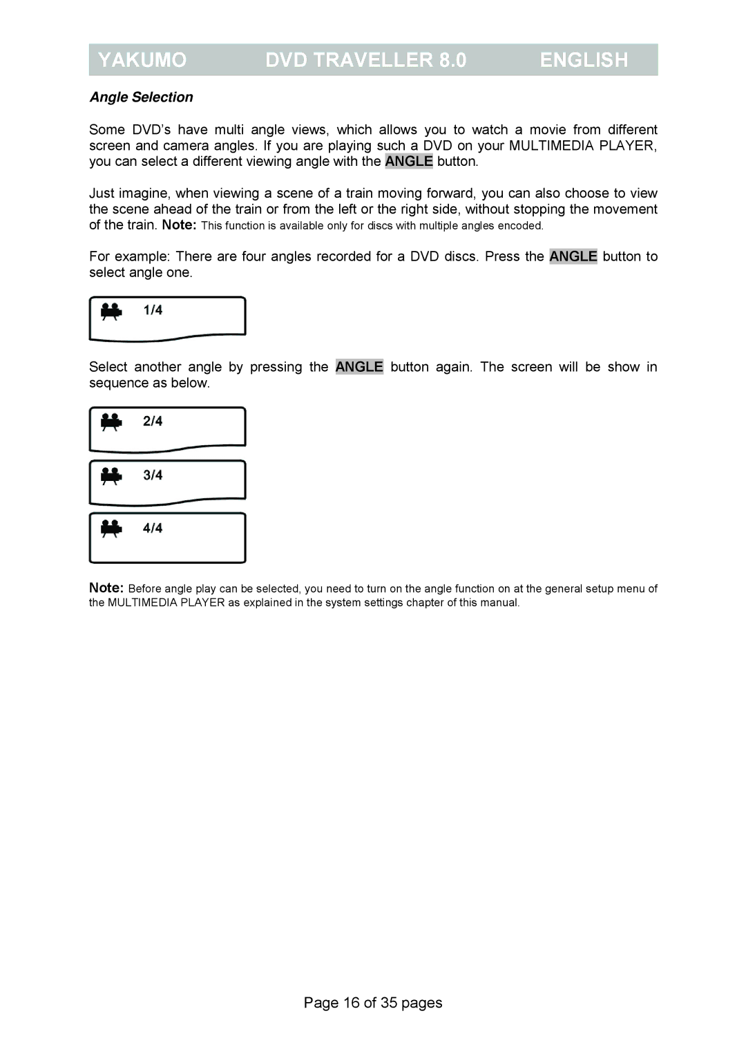 FujiFilm Yakumo DVD Travelle manual Angle Selection 