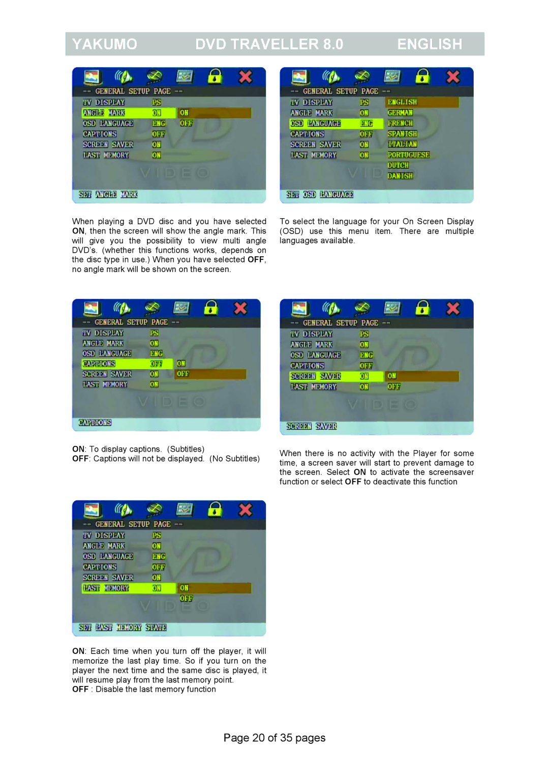 FujiFilm Yakumo DVD Travelle manual 20 of 35 pages 