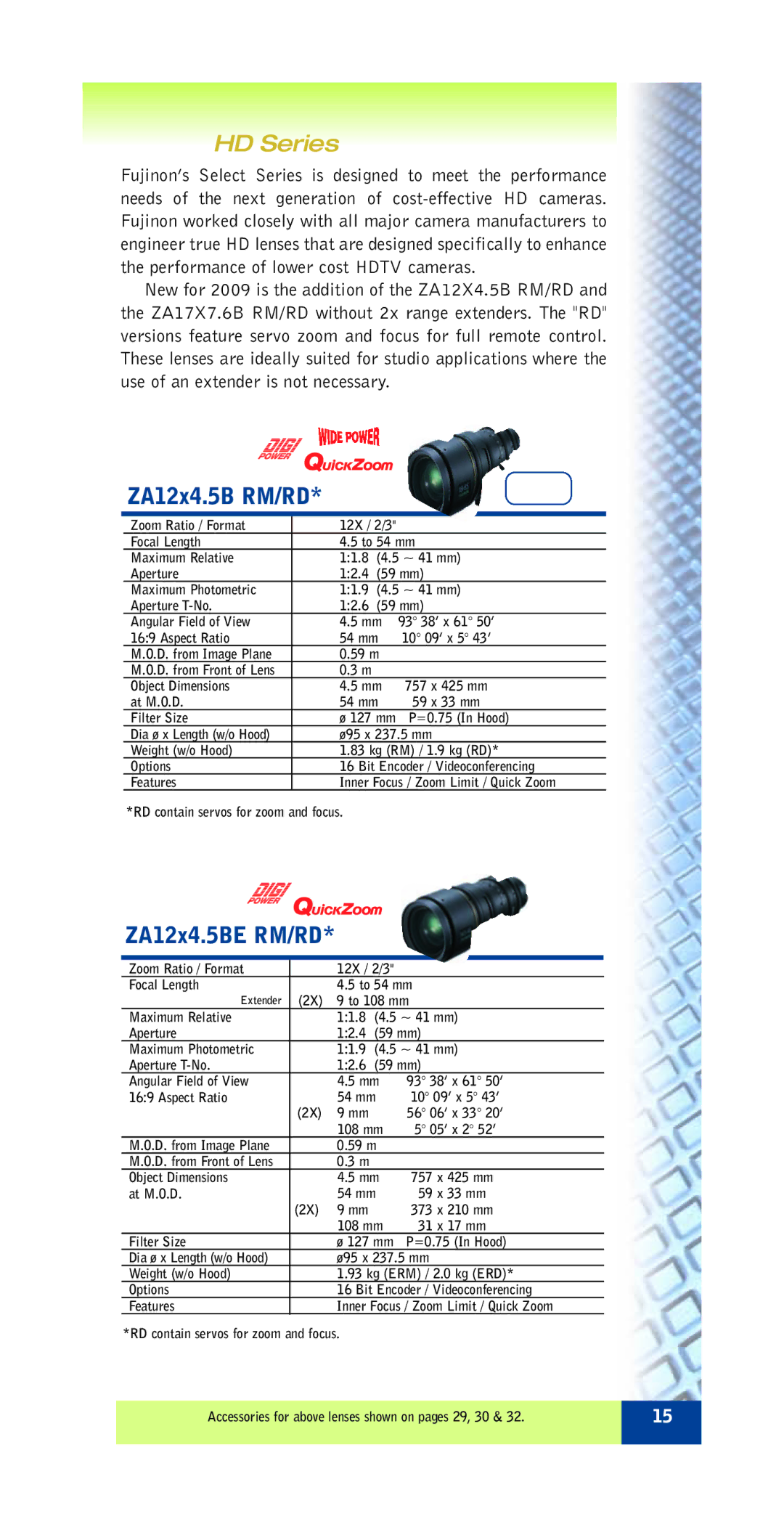 FujiFilm ZA12X4.5B RM/RD specifications ZA12x4.5B RM/RD, ZA12x4.5BE RM/RD 