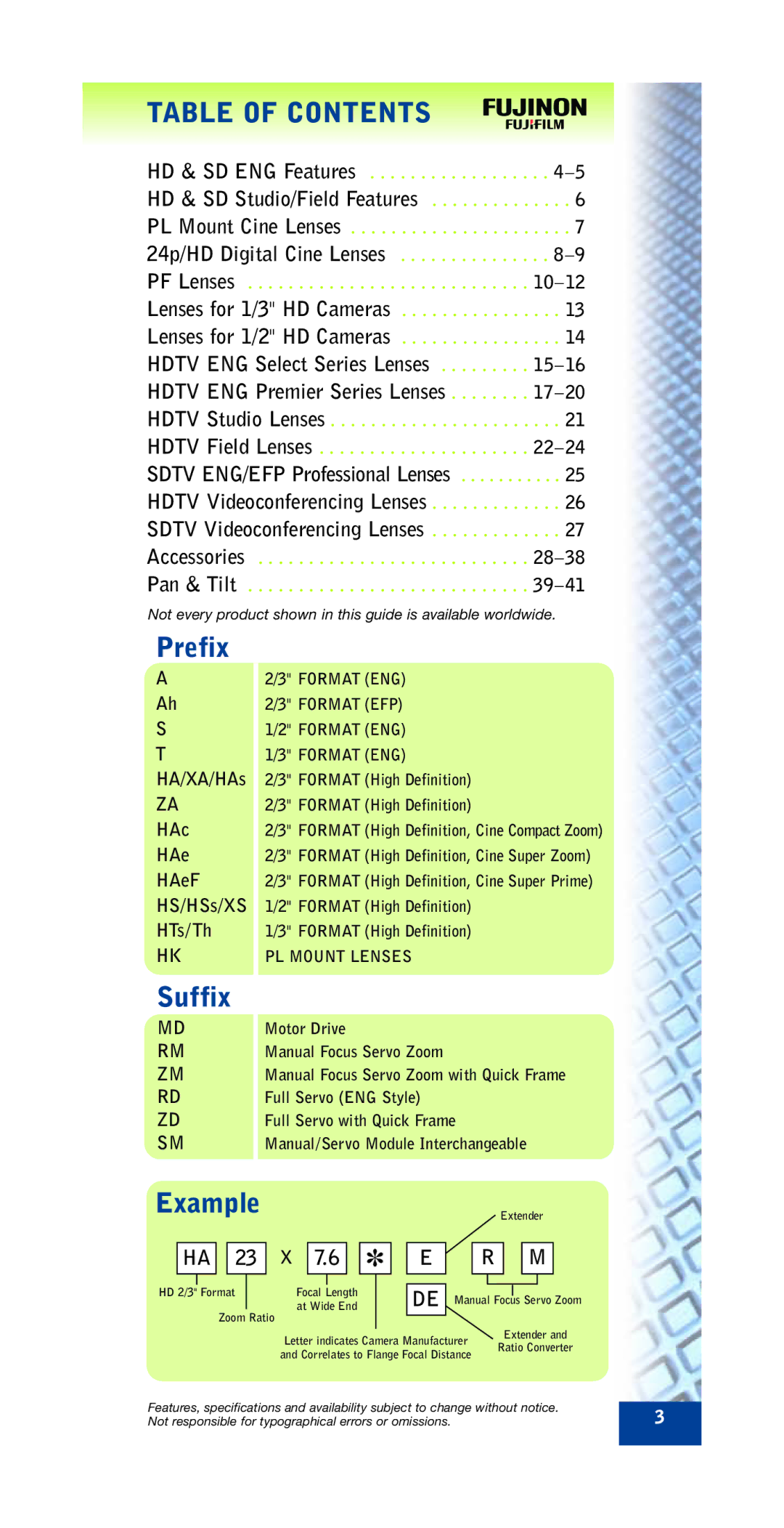 FujiFilm ZA12X4.5B RM/RD specifications Table of Contents 