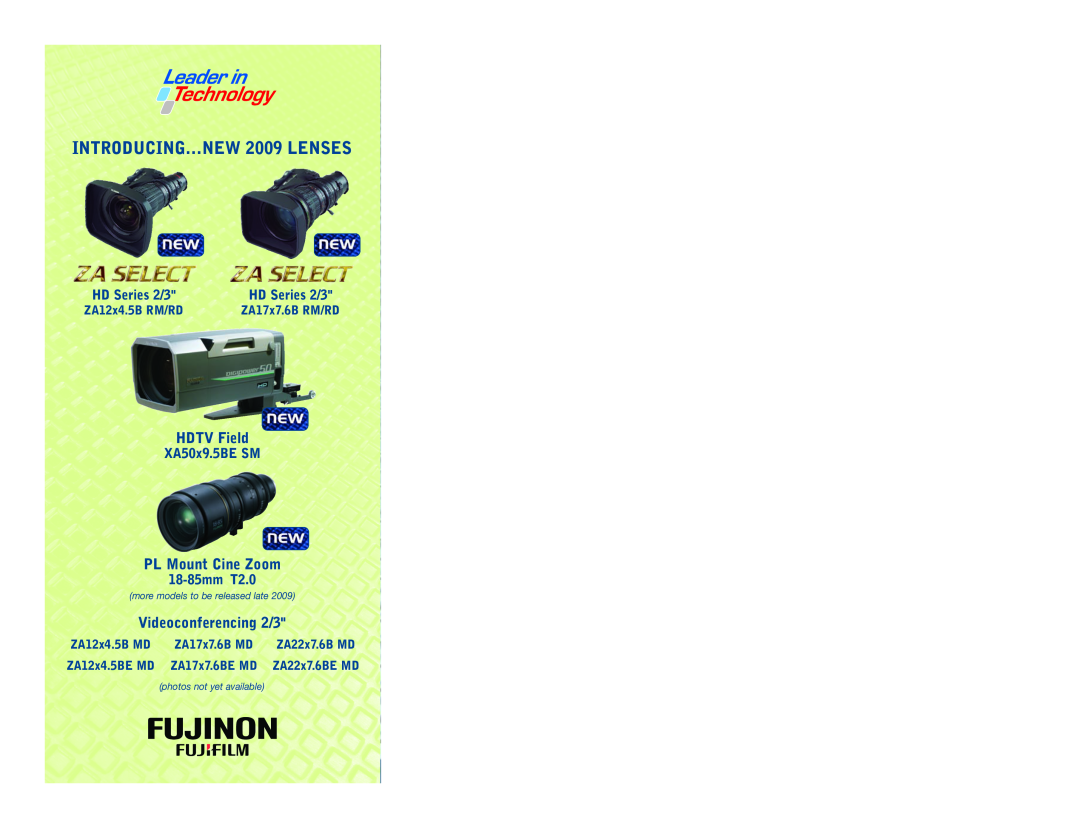 FujiFilm ZA12X4.5B RM/RD HDTV Field, PL Mount Cine Zoom, Videoconferencing 2/3, XA50x9.5BE SM, 18-85mm T2.0, HD Series 2/3 