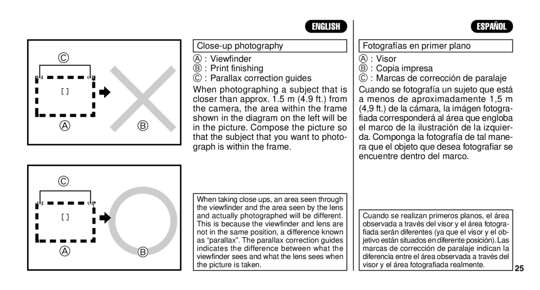 FujiFilm Zoom Date 110ez owner manual Close-up photography, Parallax correction guides 