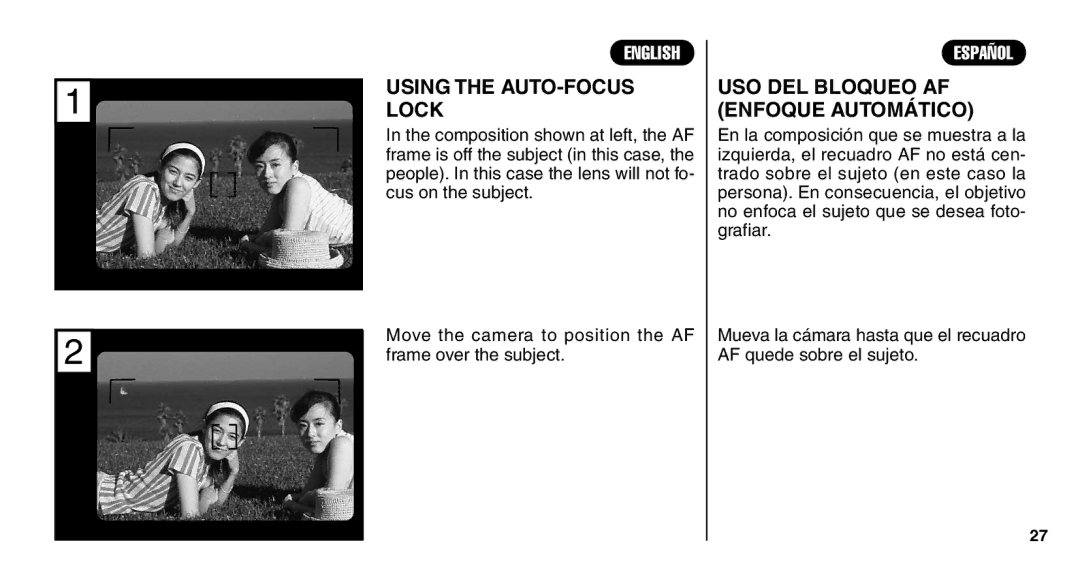 FujiFilm Zoom Date 110ez owner manual Using the AUTO-FOCUS Lock, USO DEL Bloqueo AF Enfoque Automático 