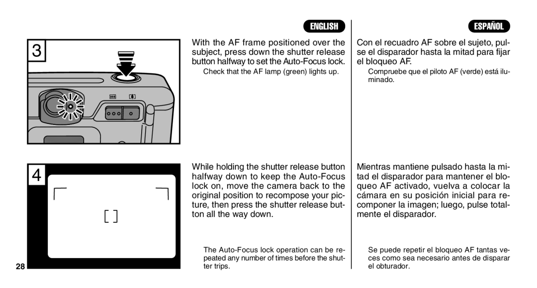 FujiFilm Zoom Date 110ez owner manual With the AF frame positioned over, El bloqueo AF, Halfway down to keep the Auto-Focus 