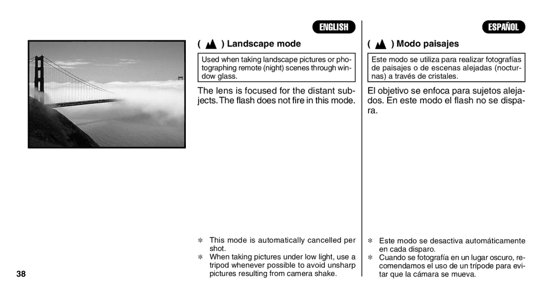 FujiFilm Zoom Date 110ez owner manual Landscape mode Modo paisajes 