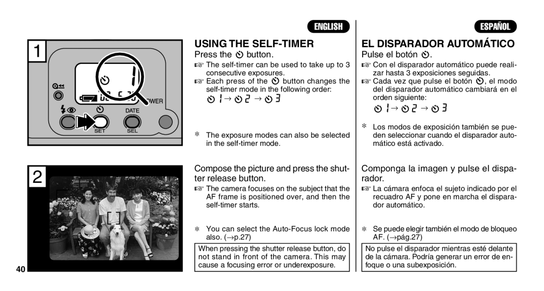 FujiFilm Zoom Date 110ez owner manual Using the SELF-TIMER, EL Disparador Automático 