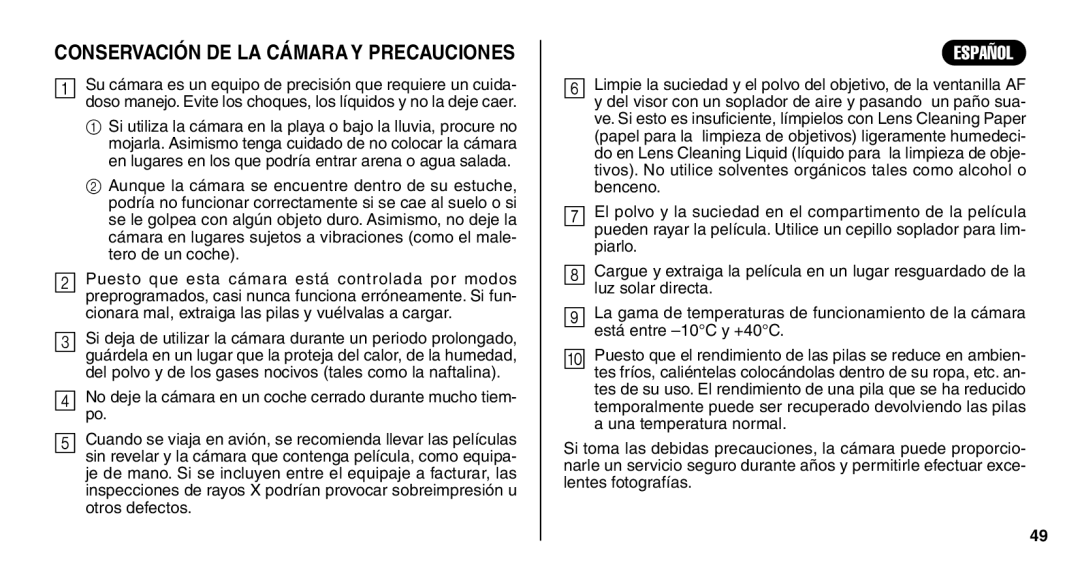 FujiFilm Zoom Date 110ez owner manual Conservación DE LA Cámara Y Precauciones 