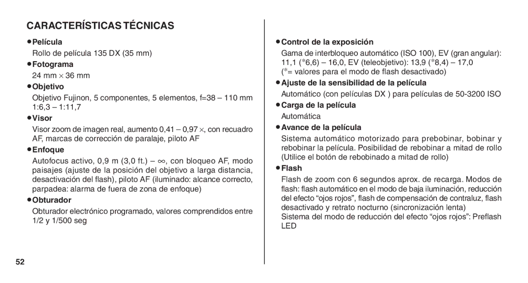 FujiFilm Zoom Date 110ez owner manual Características Técnicas, Visor 