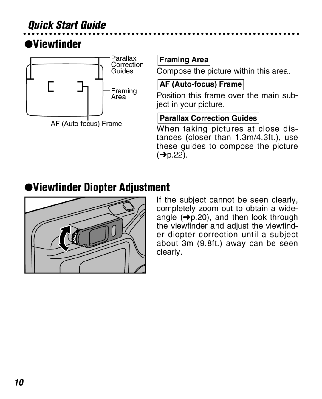 FujiFilm Zoom Date 160ez owner manual Viewfinder Diopter Adjustment, Compose the picture within this area 