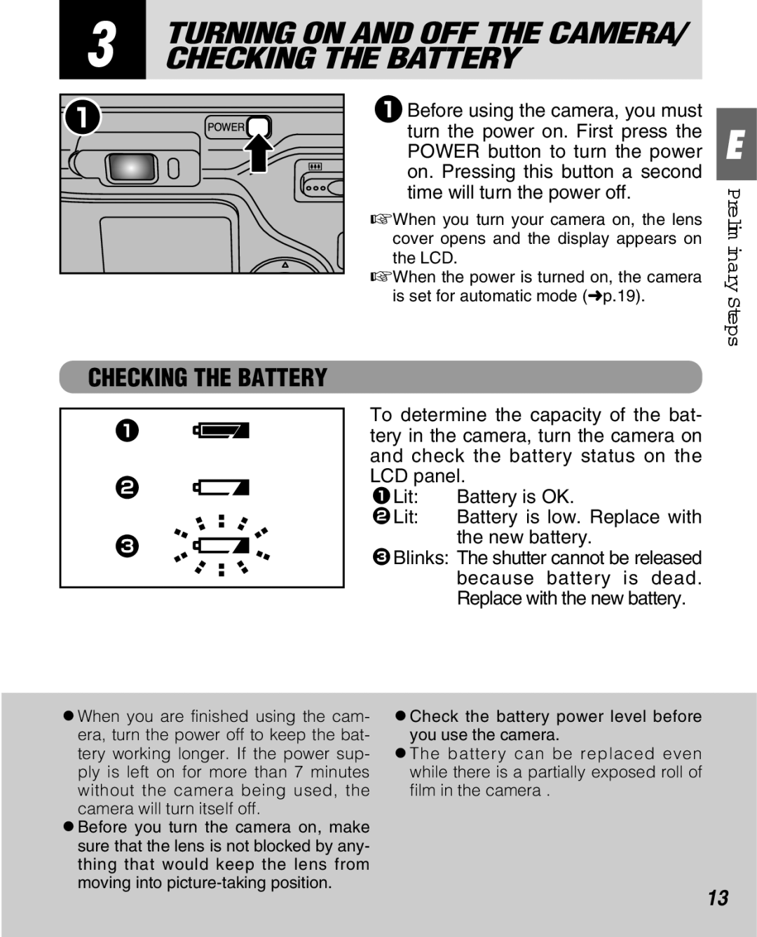 FujiFilm Zoom Date 160ez owner manual Turning on and OFF the Camera, Checking the Battery 