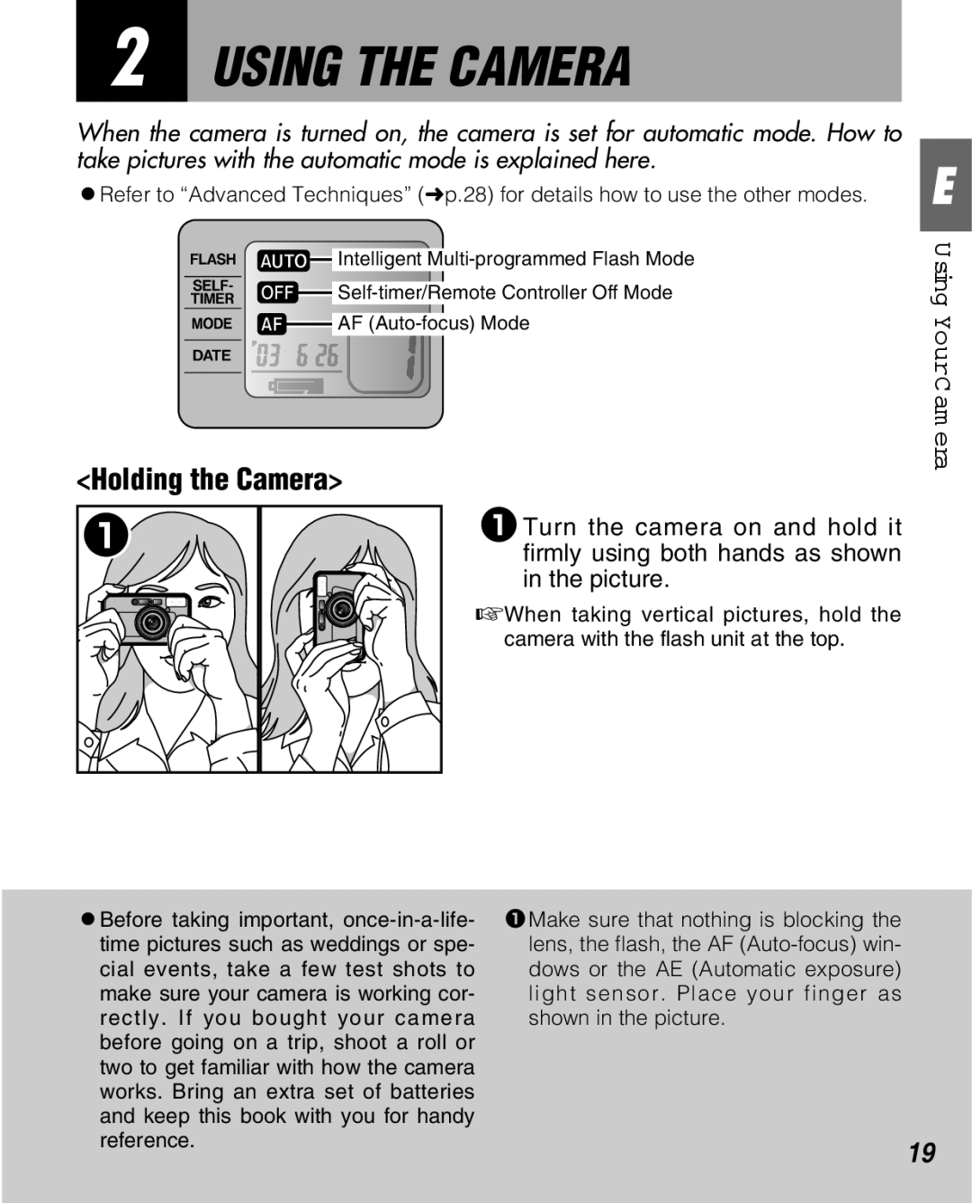 FujiFilm Zoom Date 160ez owner manual Using the Camera, Holding the Camera 