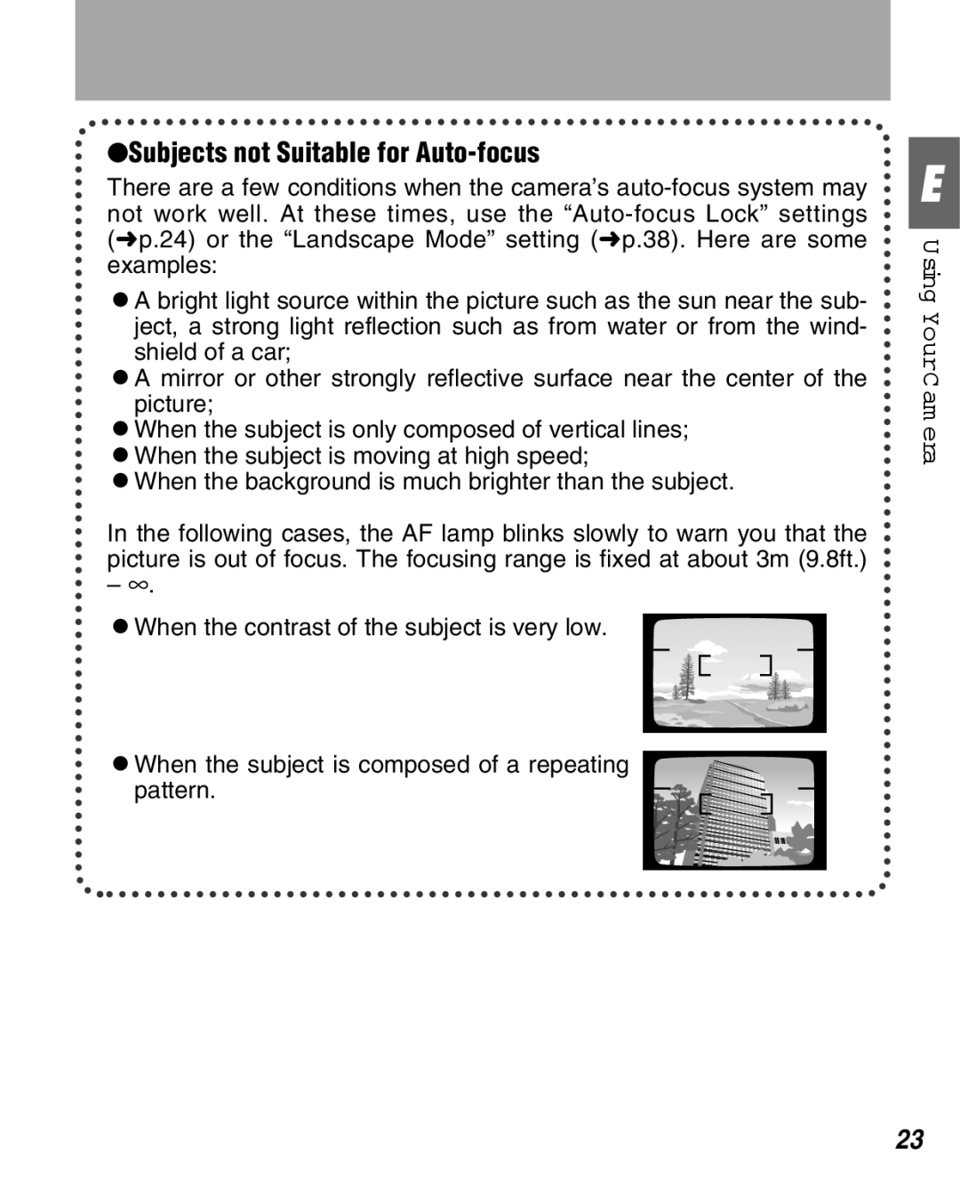 FujiFilm Zoom Date 160ez owner manual Subjects not Suitable for Auto-focus 