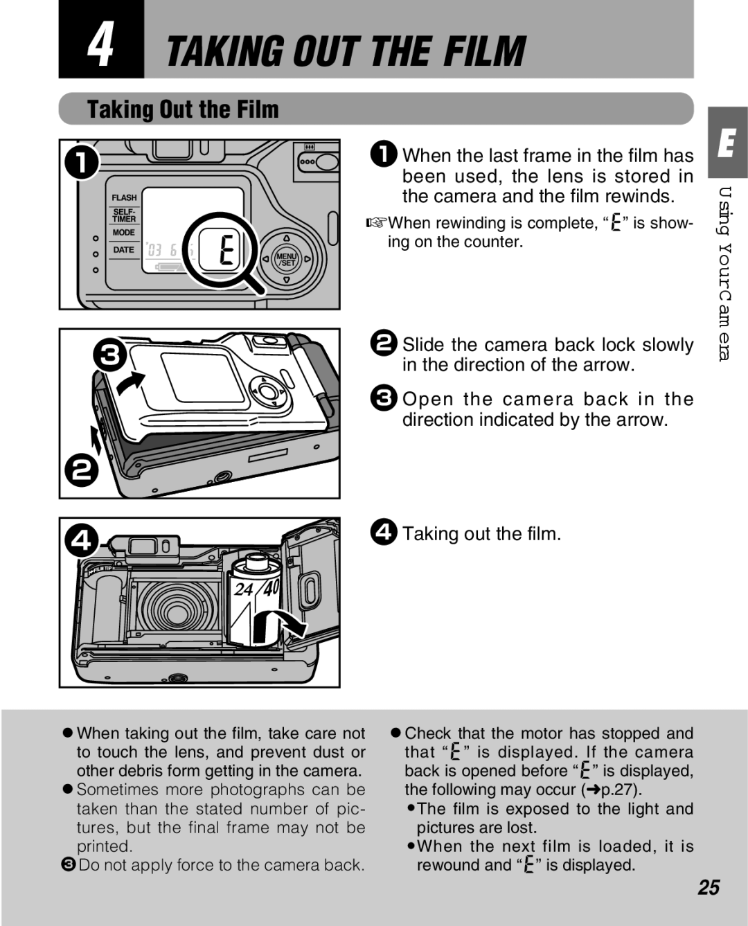 FujiFilm Zoom Date 160ez owner manual Taking OUT the Film, Taking Out the Film 