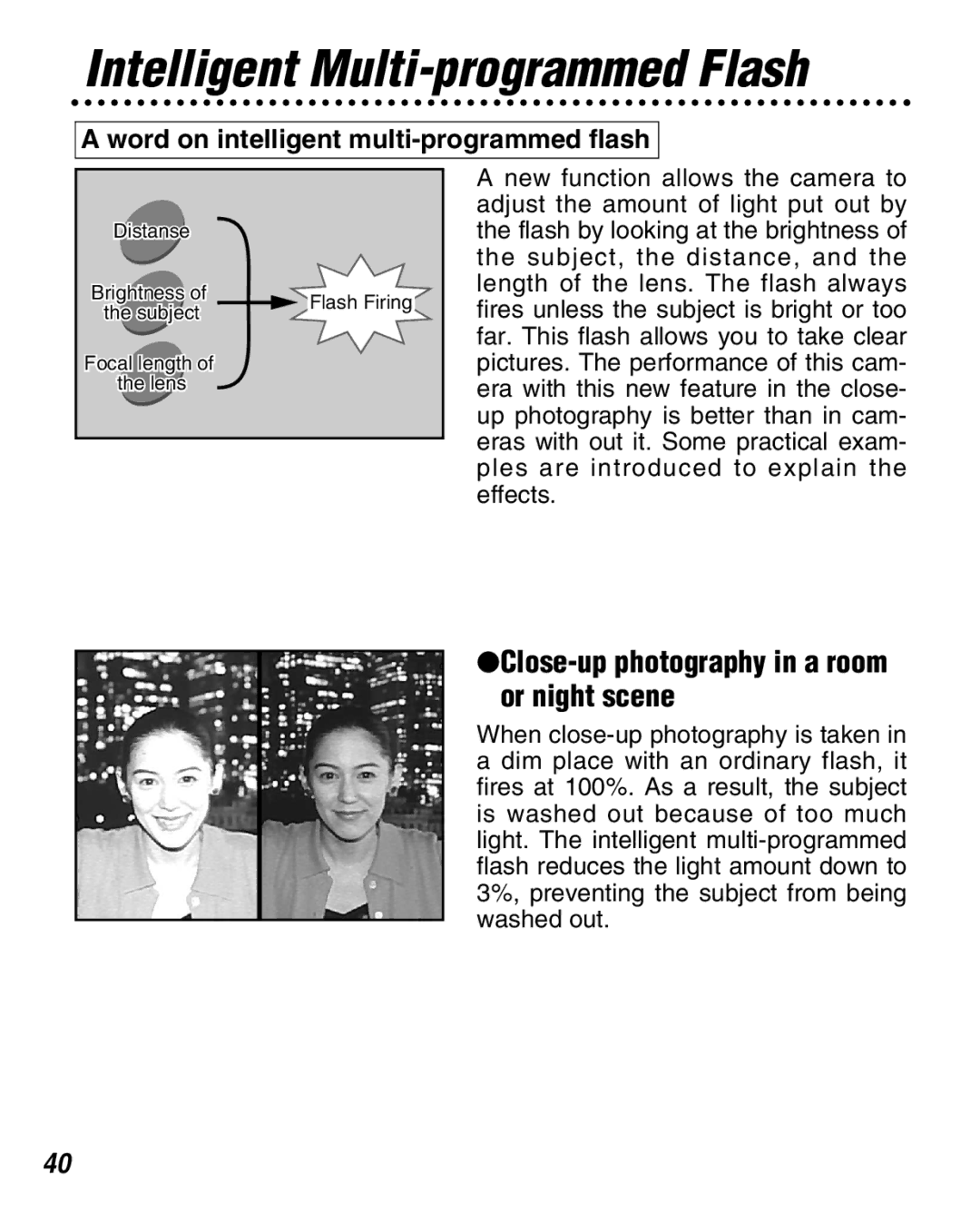 FujiFilm Zoom Date 160ez owner manual Intelligent Multi-programmed Flash, Word on intelligent multi-programmed flash 