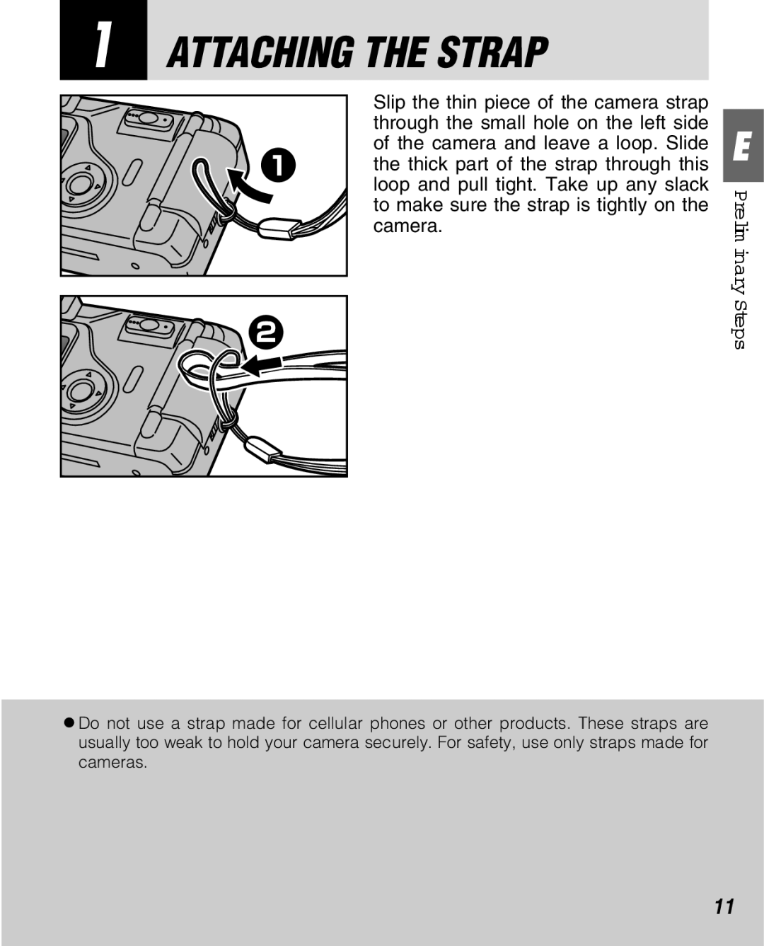 FujiFilm Zoom Date 160ez owner manual Attaching The Strap, Prelim inary Steps 