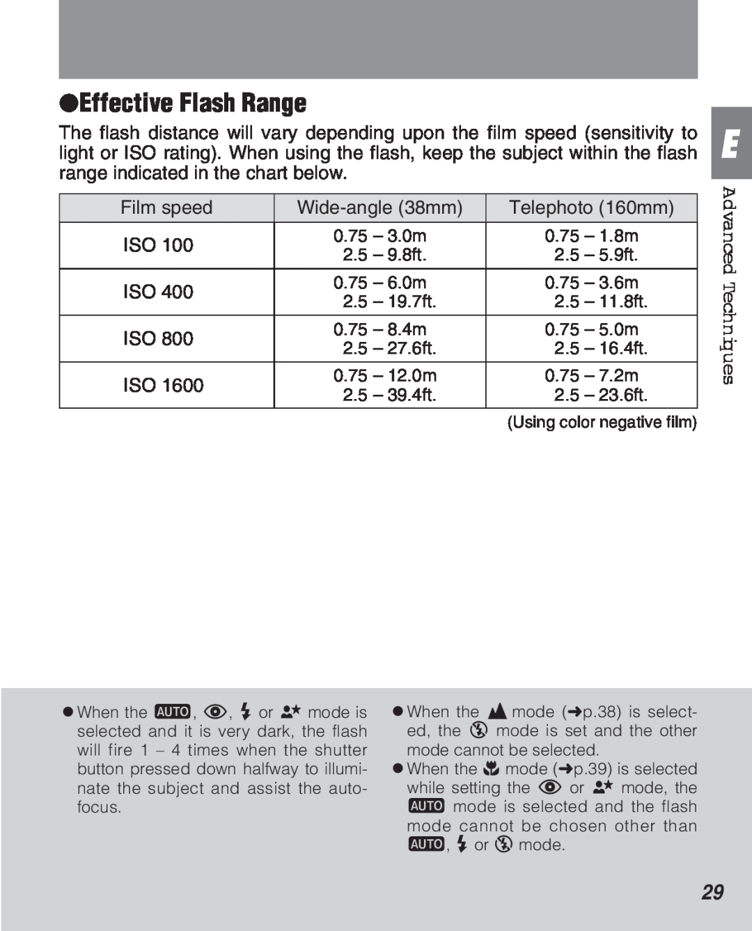 FujiFilm Zoom Date 160ez owner manual Effective Flash Range, Advanced Techniques 