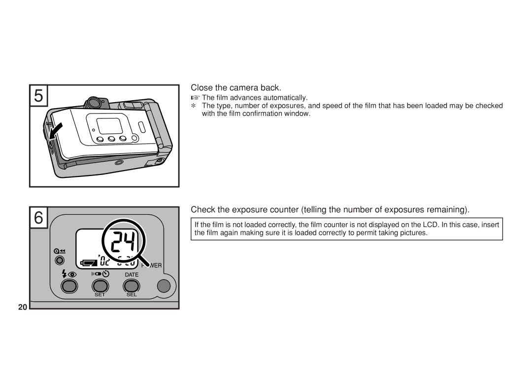 FujiFilm ZOOMDATE115SR owner manual Close the camera back 