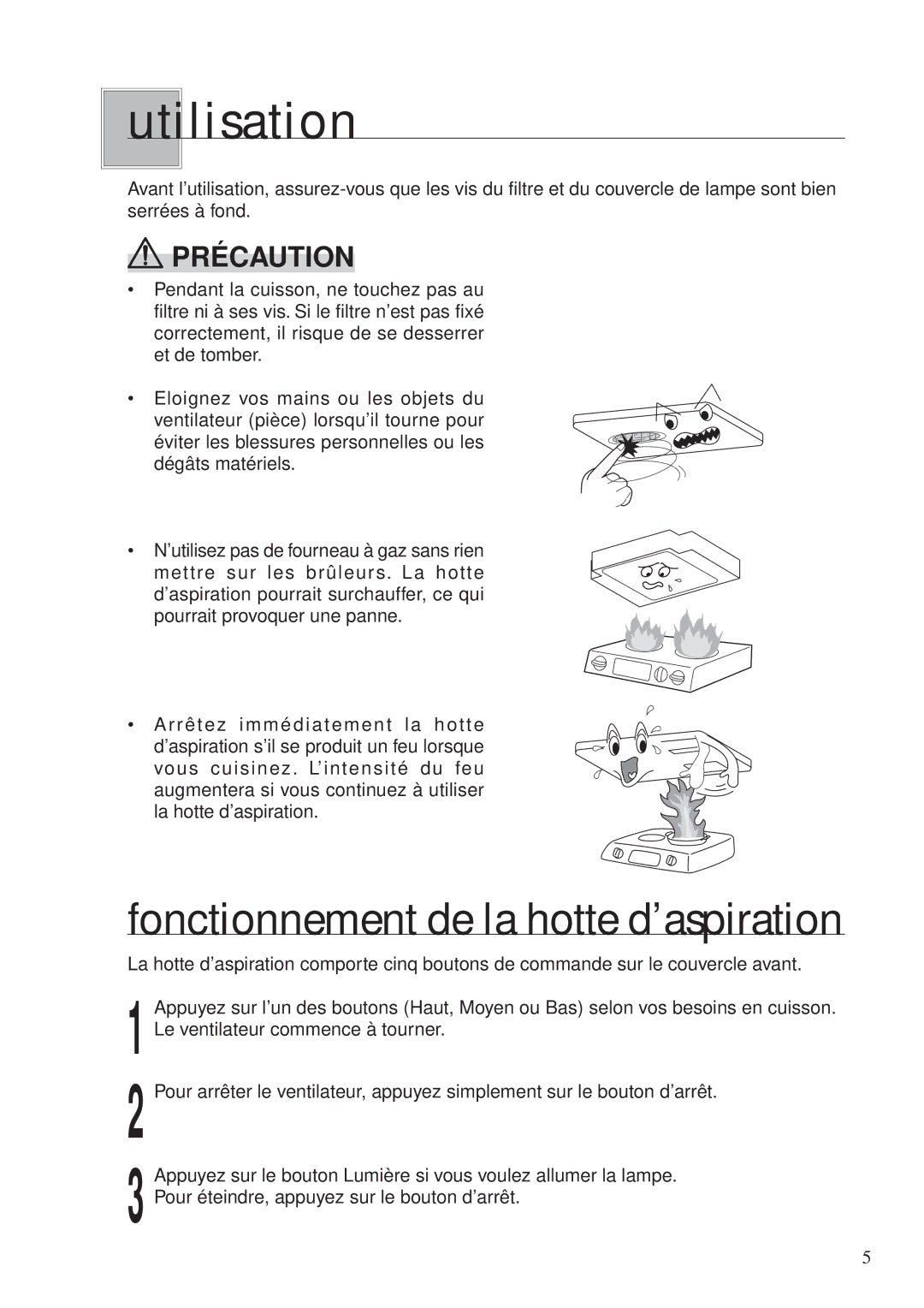 Fujioh BUF-0 operation manual Utilisation, Fonctionnement de la hotte d’aspiration 