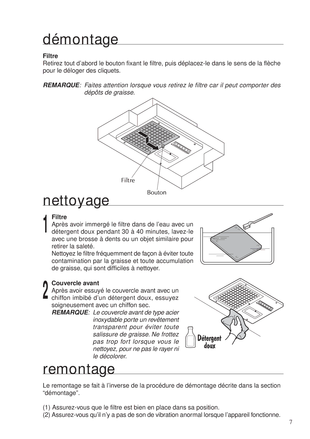 Fujioh BUF-0 operation manual Démontage, Nettoyage, Remontage 