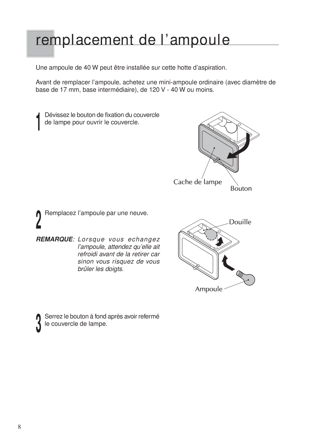 Fujioh BUF-0 operation manual Remplacement de l’ampoule 