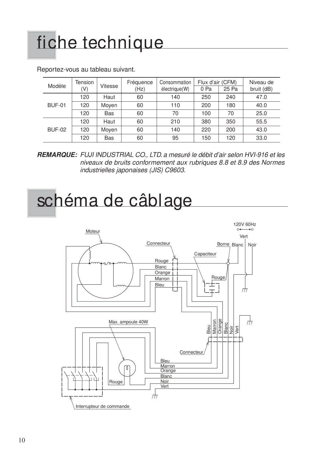 Fujioh BUF-0 operation manual Fiche technique, Schéma de câblage 