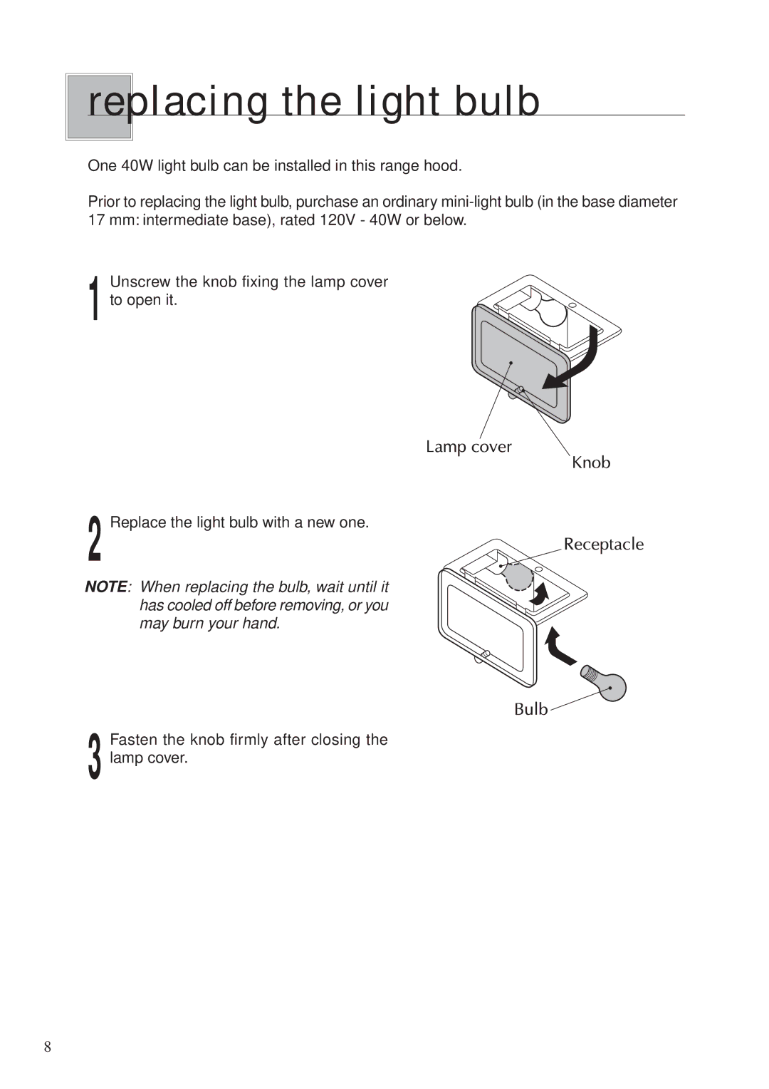 Fujioh BUF-0 operation manual Replacing the light bulb 