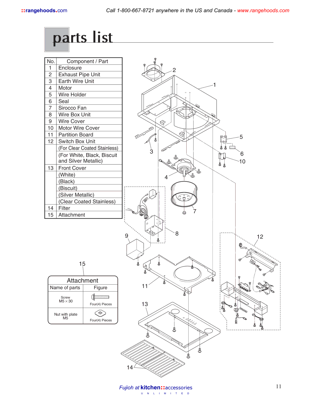 Fujioh 021, BUF-011 operation manual Parts list, Attachment 