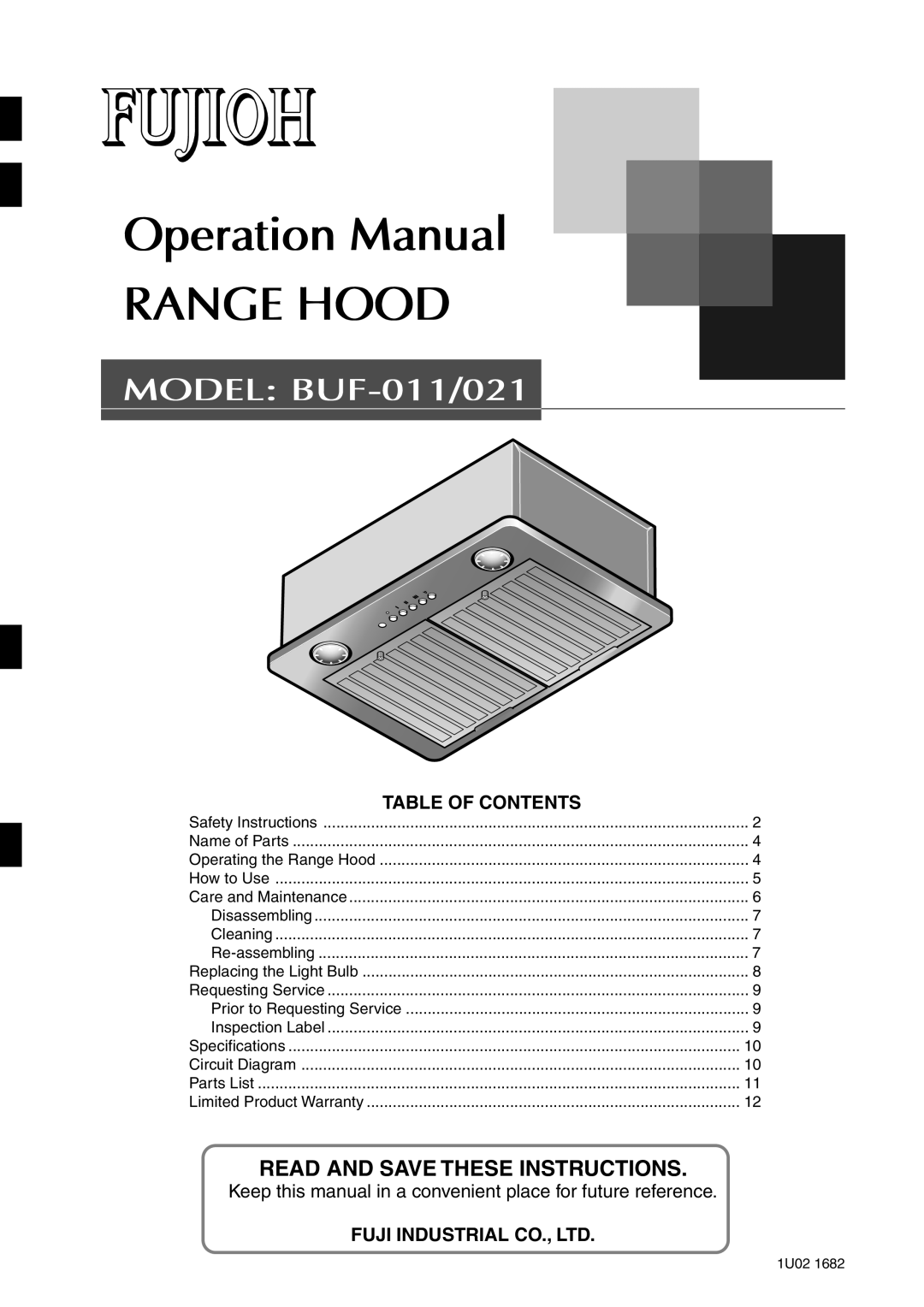 Fujioh BUF-011/021 operation manual Range Hood 