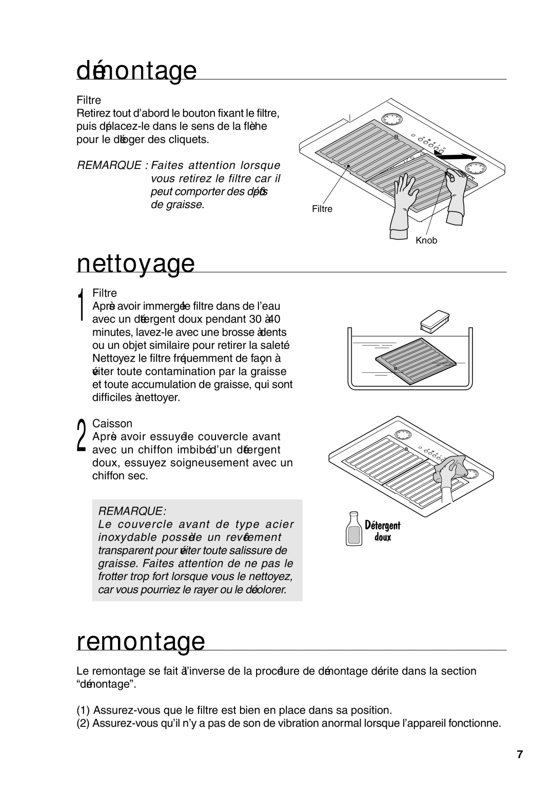 Fujioh BUF-011/021 operation manual Démontage, Nettoyage, Remontage 