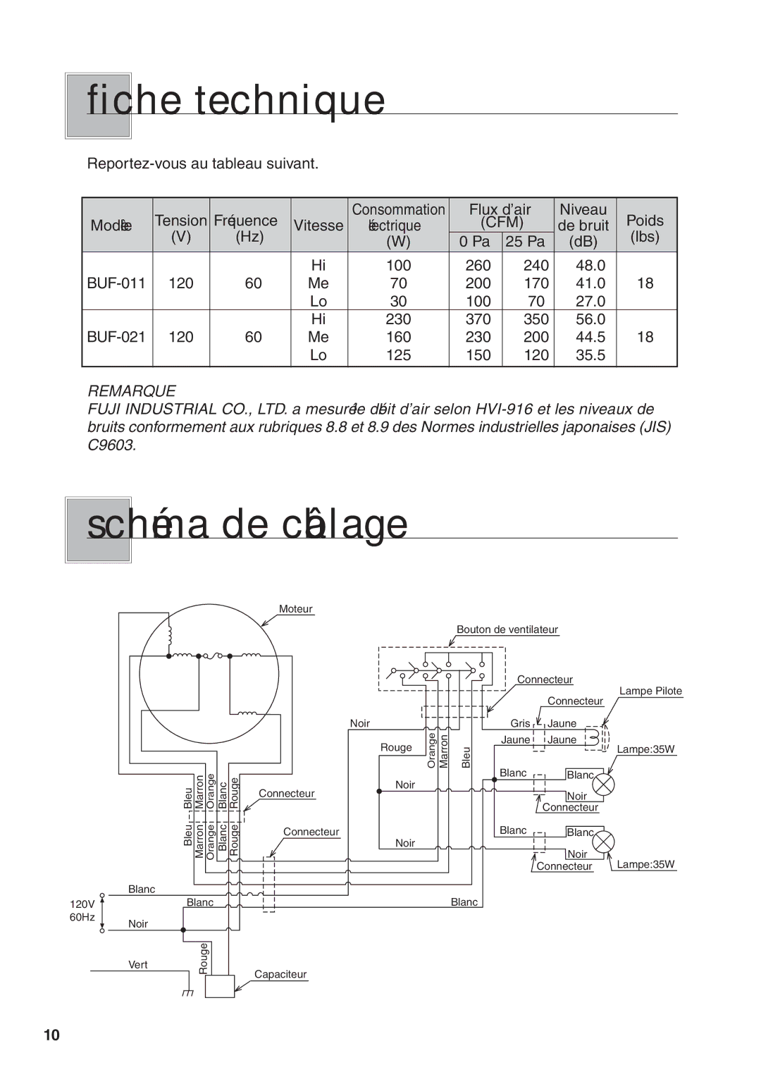 Fujioh BUF-011/021 operation manual Fiche technique, Schéma de câblage 