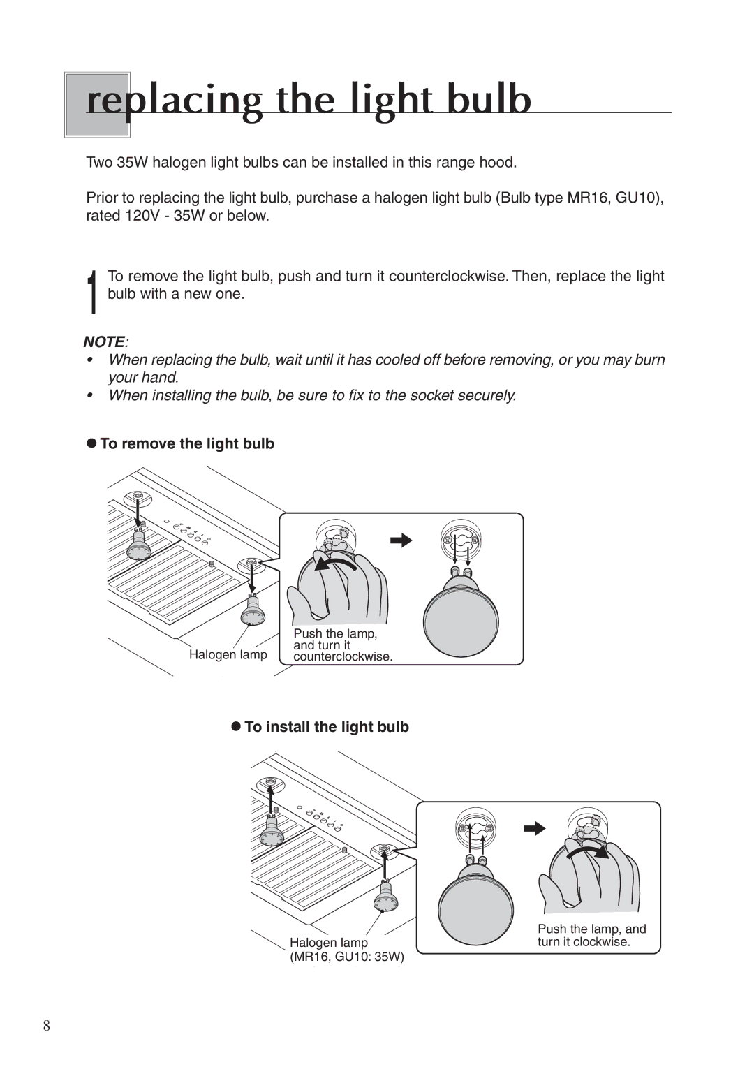 Fujioh BUF-011/021 operation manual Replacing the light bulb 