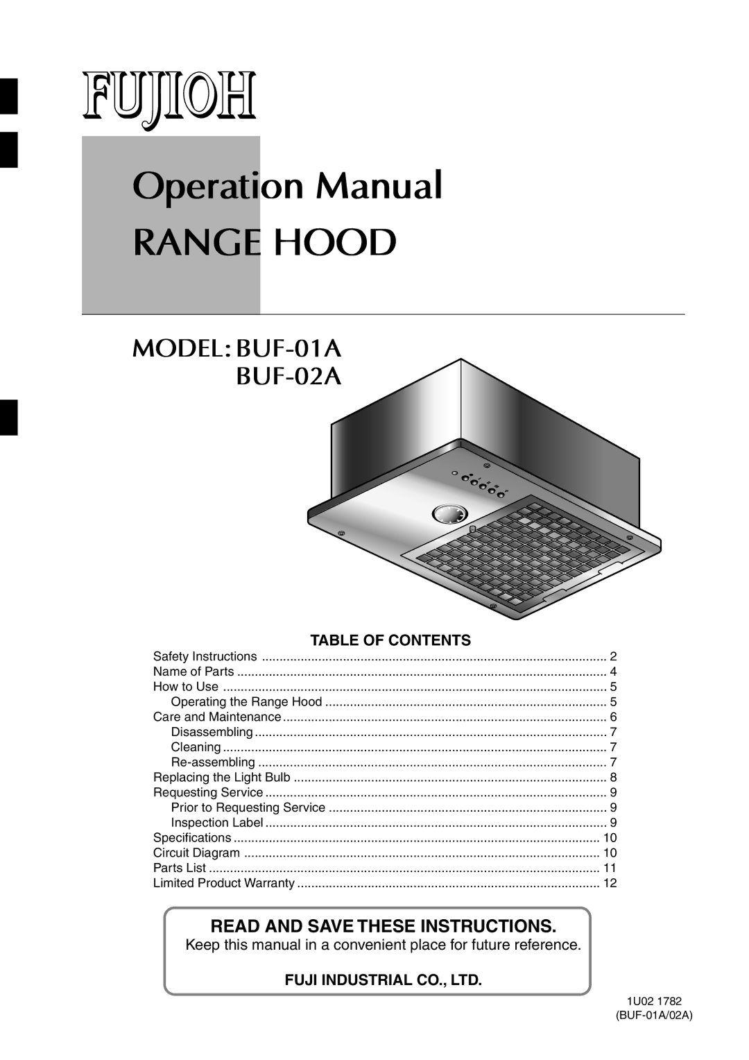 Fujioh BUF-02A, BUF-01A operation manual Range Hood 
